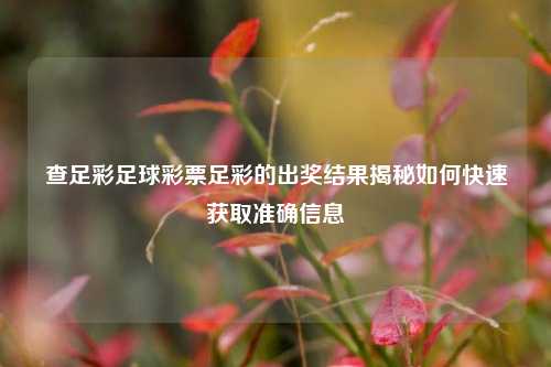 查足彩足球彩票足彩的出奖结果揭秘如何快速获取准确信息