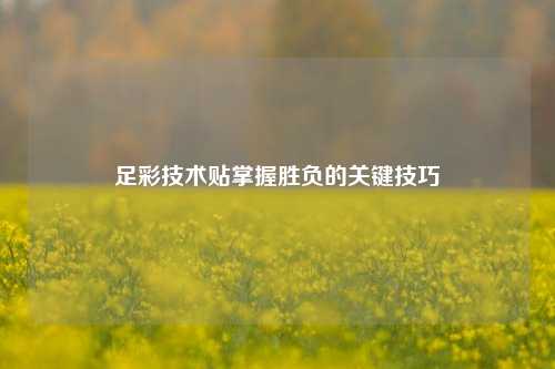 足彩技术贴掌握胜负的关键技巧