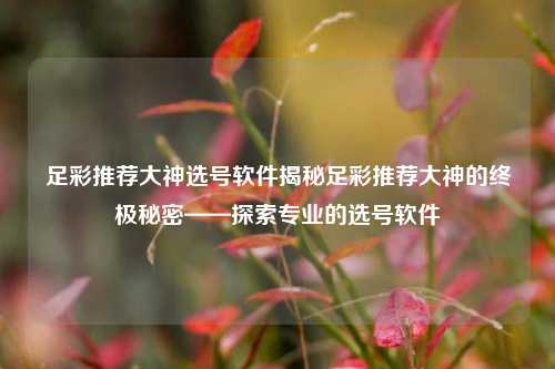 足彩推荐大神选号软件揭秘足彩推荐大神的终极秘密——探索专业的选号软件