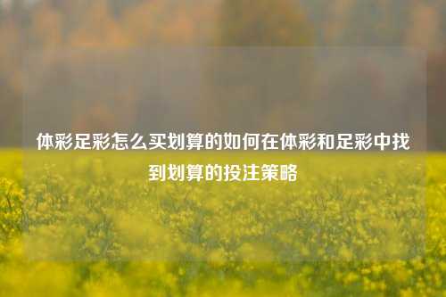 体彩足彩怎么买划算的如何在体彩和足彩中找到划算的投注策略