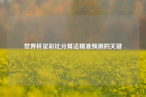 世界杯足彩比分算法精准预测的关键