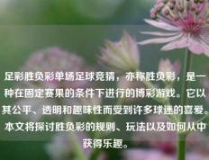 足彩胜负彩单场足球竞猜，亦称胜负彩，是一种在固定赛果的条件下进行的博彩游戏。它以其公平、透明和趣味性而受到许多球迷的喜爱。本文将探讨胜负彩的规则、玩法以及如何从中获得乐趣。