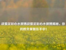 战狼足彩心水微博战狼足彩心水微博揭秘，你的胜负掌握在手中！