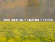 足彩比分预测方法牛人揭秘那些牛人的秘密