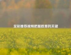 足彩推荐视频把握胜算的关键
