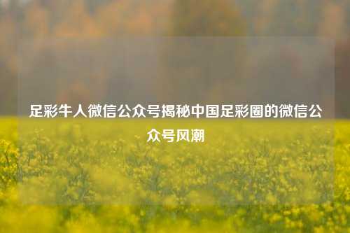 足彩牛人微信公众号揭秘中国足彩圈的微信公众号风潮