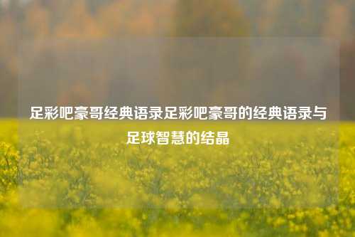 足彩吧豪哥经典语录足彩吧豪哥的经典语录与足球智慧的结晶